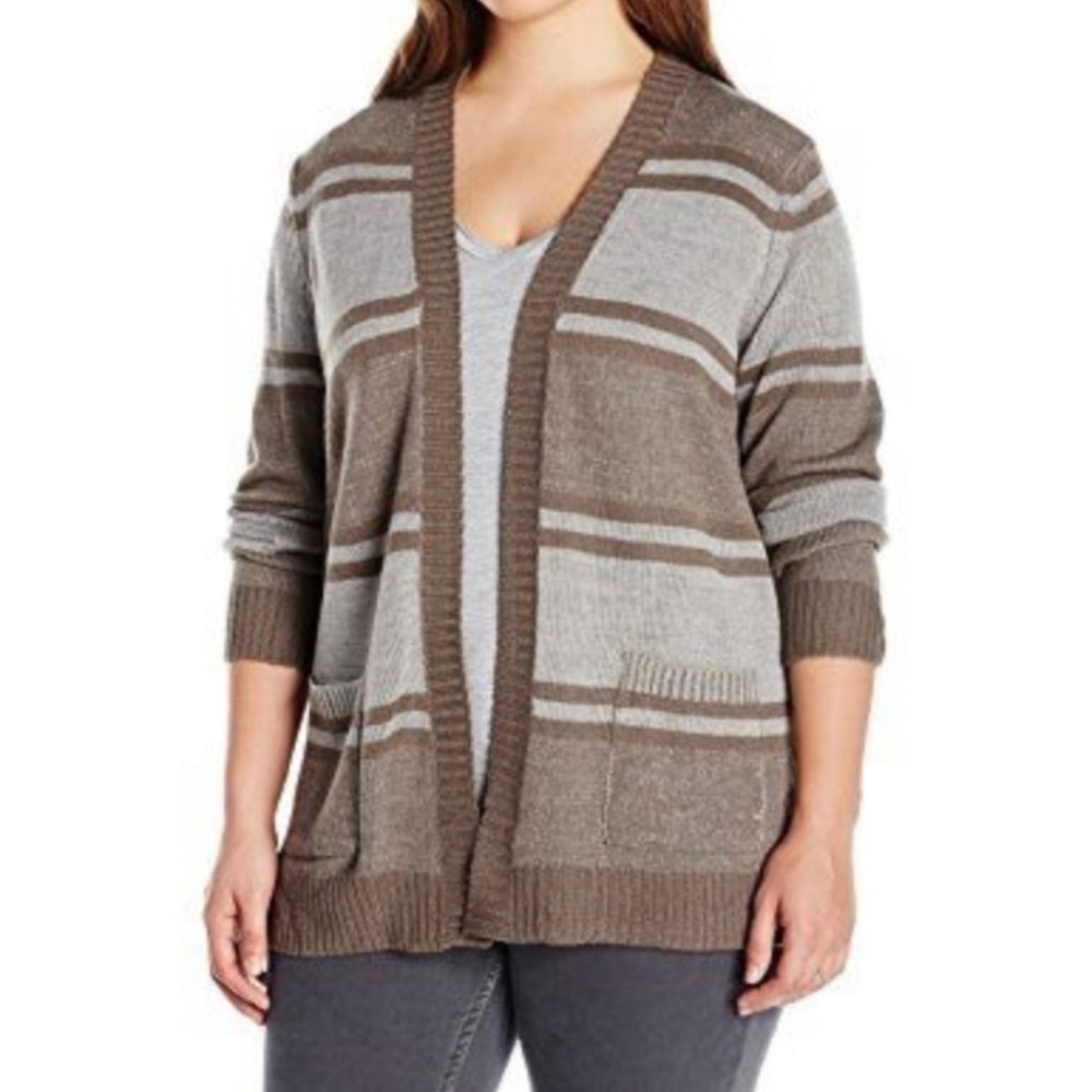 Jason Maxwell NWT Striped Boyfriend Open Cardigan Pockets Brown Stripe Size 1X